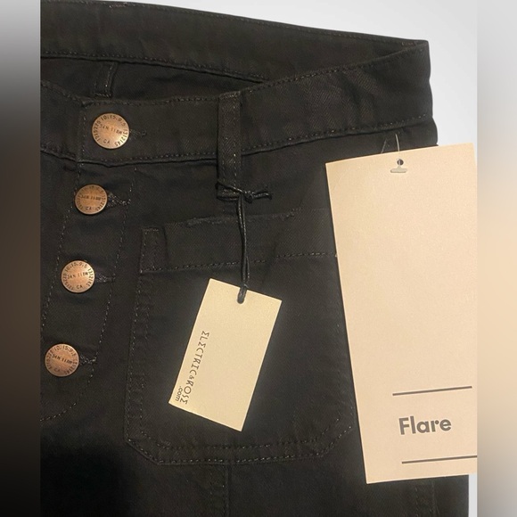 Women’s Wide Leg Black Flare Jeans | Button up distressed Tall jeans NWT size 29 - Picture 5 of 10